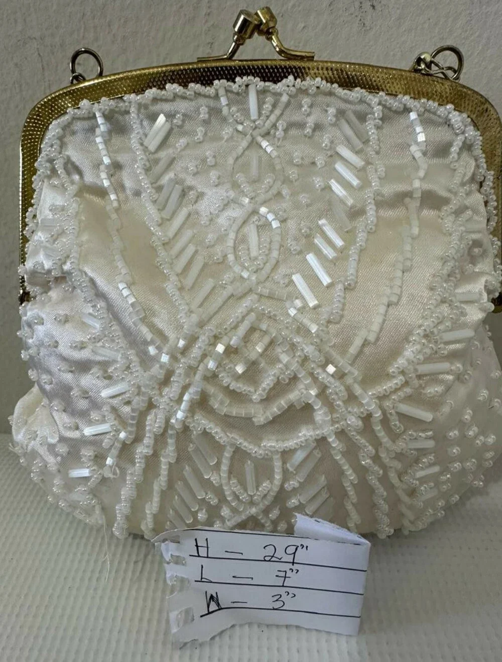 Vintage Beaded Evening Bag  Ivory Beads and a Gold-tone Metal Frame